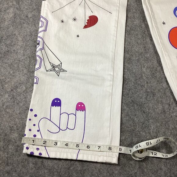 BDG Urban Outfitters High Rise Carpenter Jean Sz 26 Doodle Print Graffiti Ivory - Picture 5 of 16